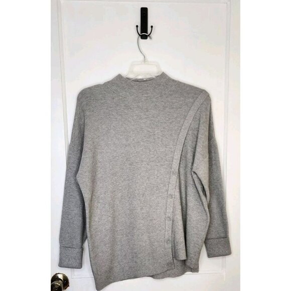 Halogen Sweater Womens XL Gray Mock Neck Ribbed Button Detail - Picture 1 of 5